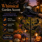 🔥49% OFF Last Day🧙‍♀️ Enchanted Witch Garden Spinner – Halloween Flying Witch & Bat Yard Stake Decor