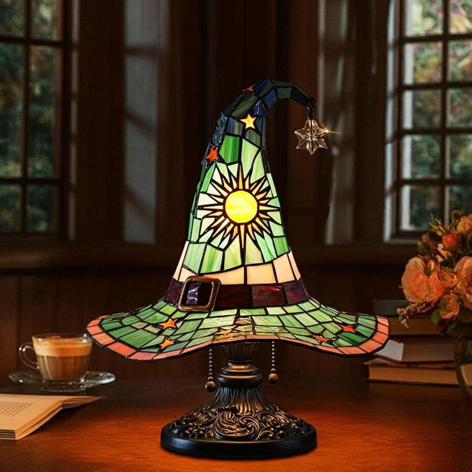 Witch Hat Lamps - Handcrafted Stained Gothic Wizard Hat Lights for Decor