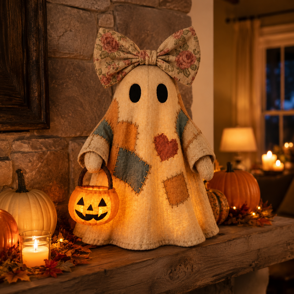 Lighted Vintage Patchwork Ghost