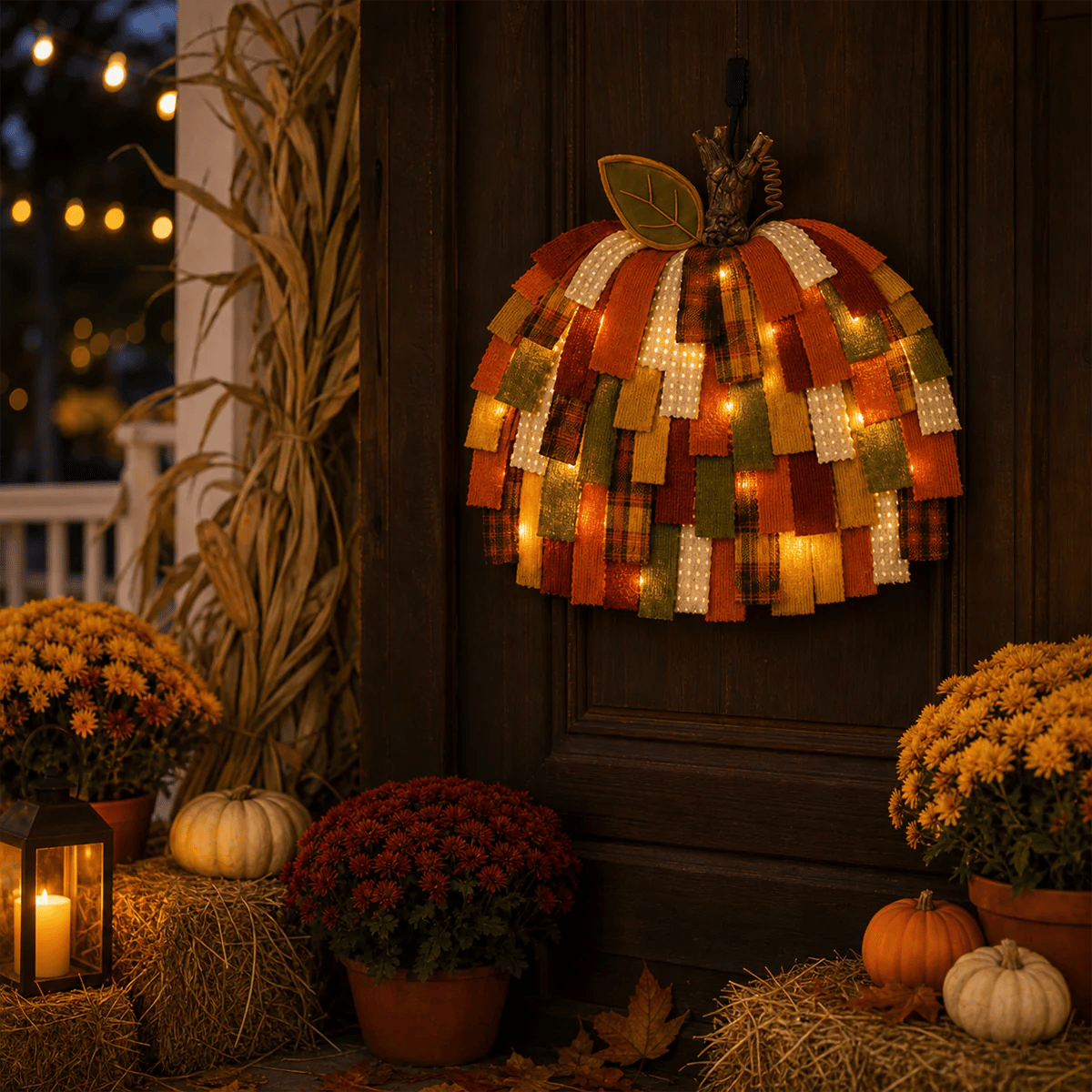 🎃Handmade Patchwork Pumpkin Door Hanger - Rustic Fall & Thanksgiving Home Decor🍂