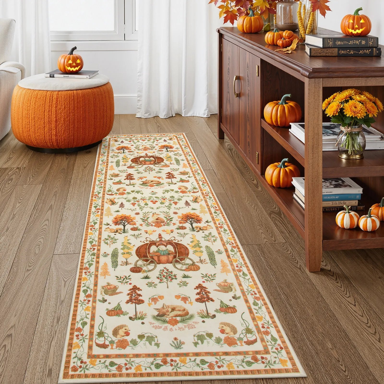Violette Washable Halloween Pumpkin Yellow Rug