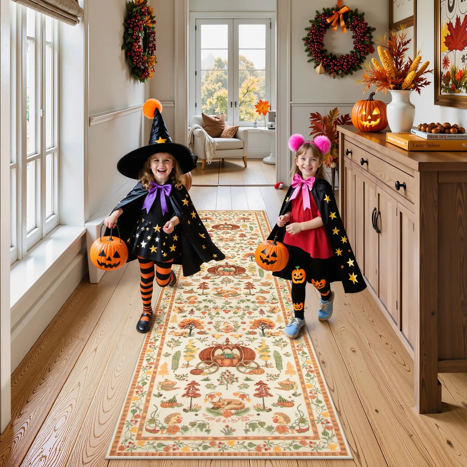 Violette Washable Halloween Pumpkin Yellow Rug