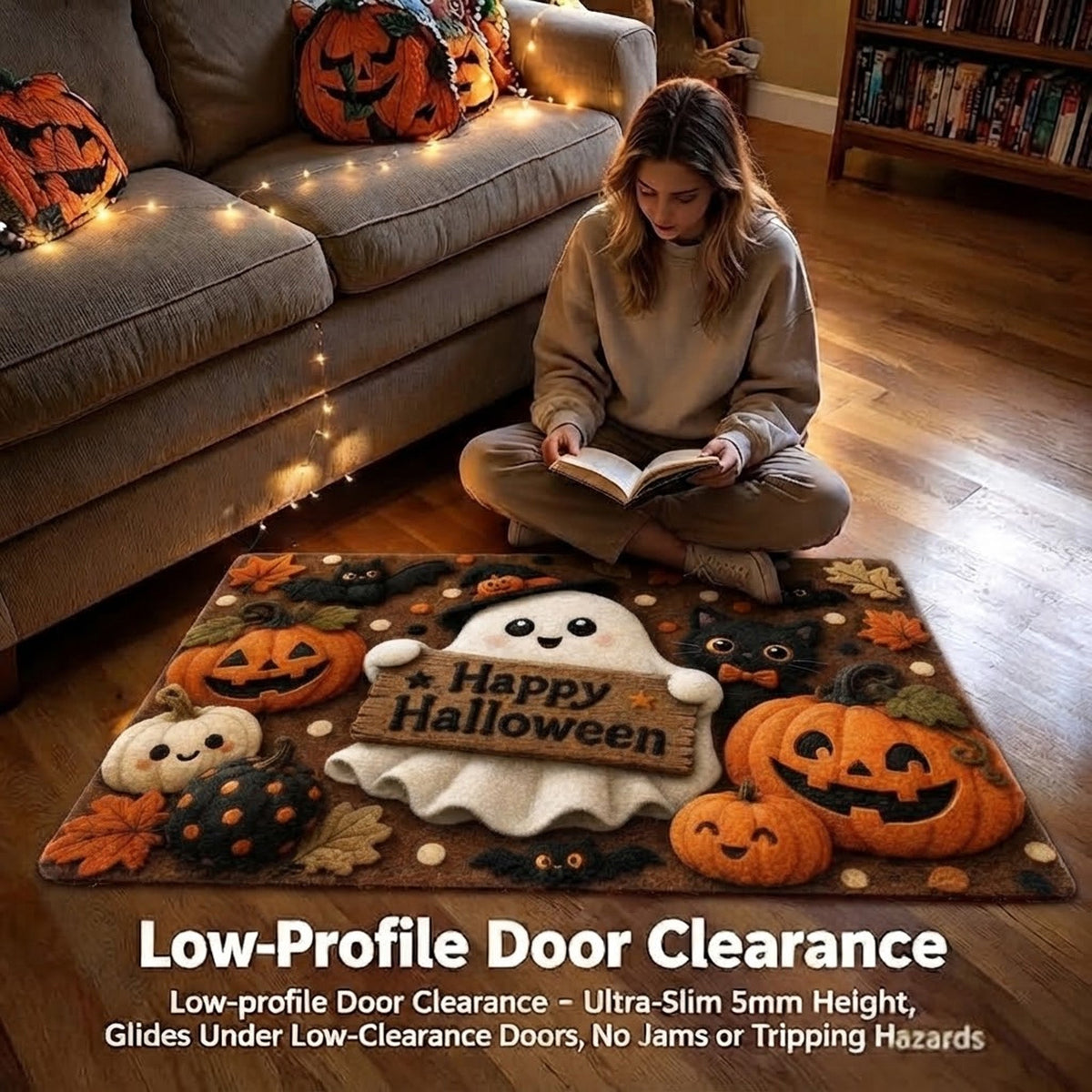 Happy Halloween Doormat Ghost Welcome Mat Indoor Outdoor Anti-Slip Rug Home Bedroom Bath Mats