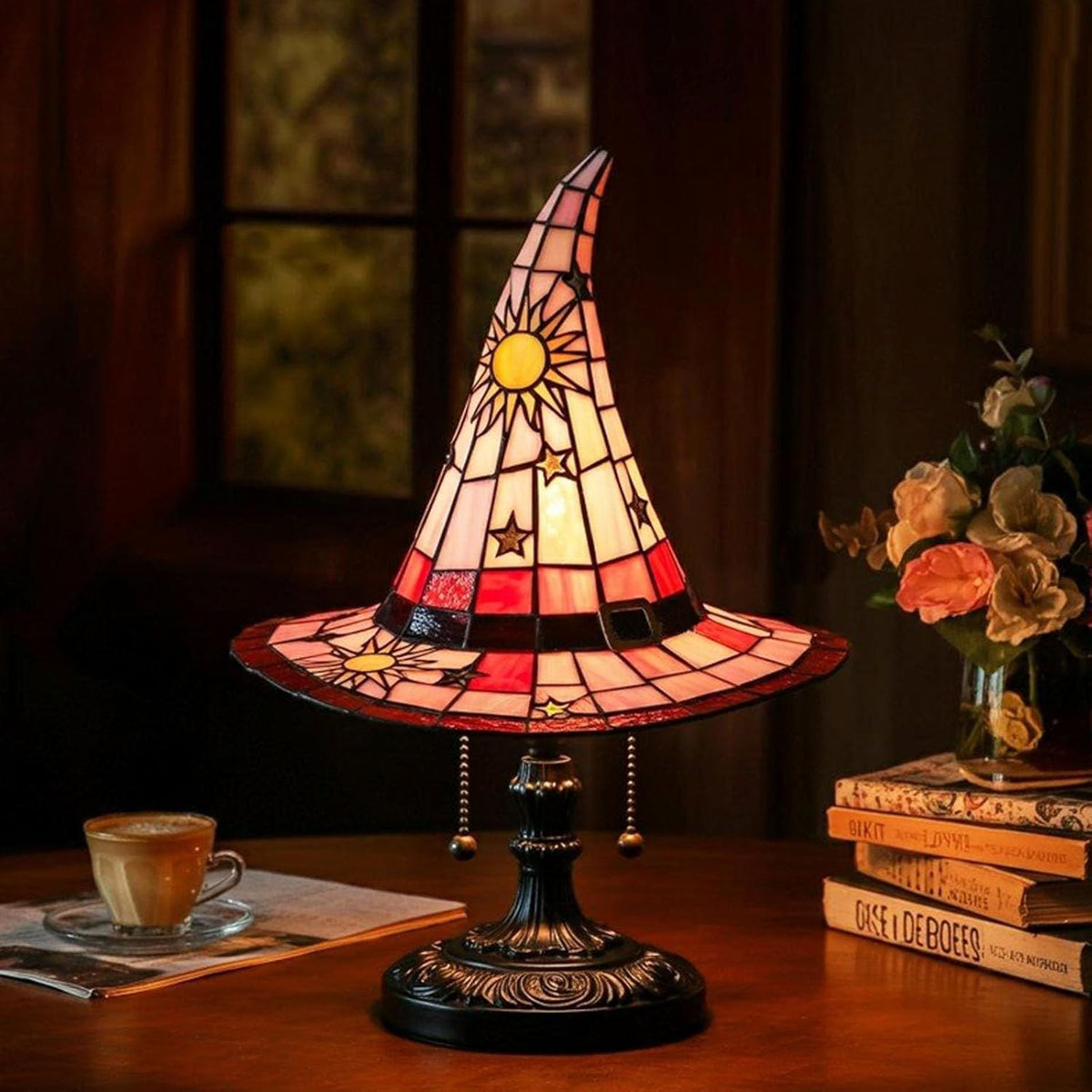 Witch Hat Lamps - Handcrafted Stained Gothic Wizard Hat Lights for Decor