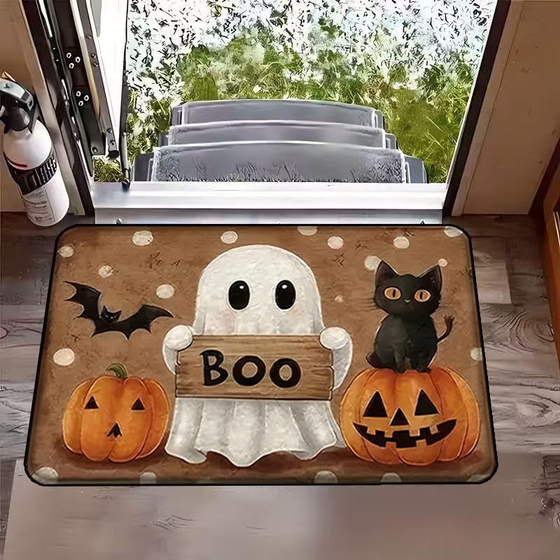 Happy Halloween Doormat Ghost Welcome Mat Indoor Outdoor Anti-Slip Rug Home Bedroom Bath Mats