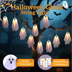 Halloween Ghost Decor - 10 LED Battery Operated Halloween Decorations Lights, 8 Modes Light Up Ghost Garland, LED String Lights Indoor Outdoor for Party, Haunted House, Fireplace, Porch, Window Decor