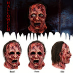 Bloody Decayed Face Full-Head Halloween Mask with Dark Hair, Open Eyes and Mouth for Adult Horror Costumes