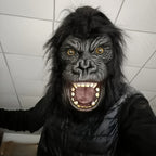 Black Gorilla Full-Head Costume Mask in Open-Eye or Eyeless Styles with Shaggy Fur and Open Mouth