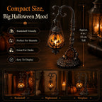 🎃 Gothic Pumpkin Lantern Stand | Warm Orange LED Glow, Victorian Skull Details & Haunted Shelf Decor 🕯️