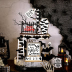 Halloween Tiered Tray Decor Set 14pcs - Bat Wooden Signs Farmhouse Black White Rustic Table Decorations for Kitchen Home Party Supplies