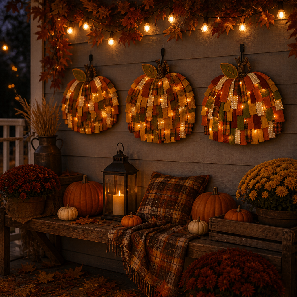 🎃Handmade Patchwork Pumpkin Door Hanger - Rustic Fall & Thanksgiving Home Decor🍂