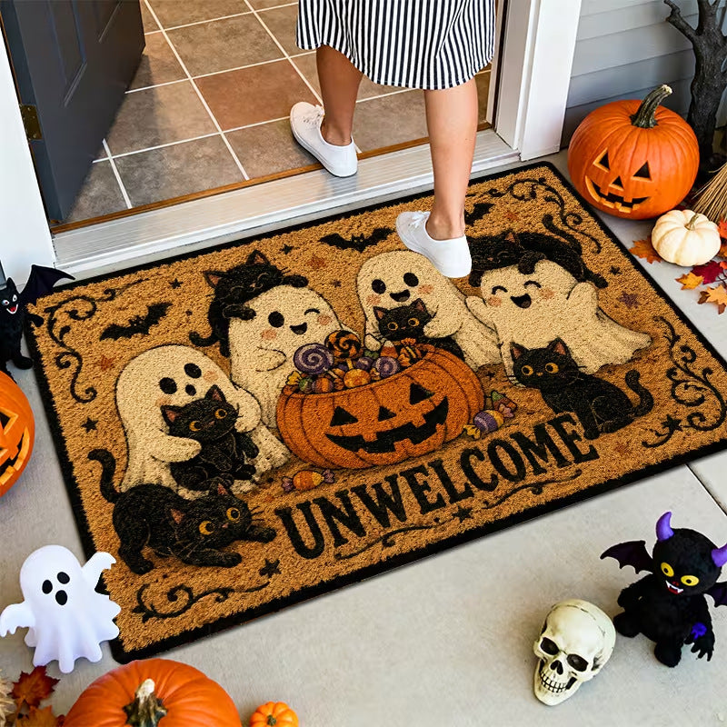 Happy Halloween Doormat Ghost Welcome Mat Indoor Outdoor Anti-Slip Rug Home Bedroom Bath Mats