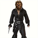 Hairy Brown Beast Costume Mask with Full-Head Creature Face, Pointed Ears and Faux-Fur Surround