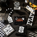 Halloween Tiered Tray Decor Set 14pcs - Bat Wooden Signs Farmhouse Black White Rustic Table Decorations for Kitchen Home Party Supplies