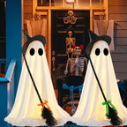 Halloween Ghost with Broom Outdoor Decoration – Eerie Spooky Ghost Ornament for Porch, Yard, Garden & Lawn, Indoor & Outdoor Halloween Party Decor
