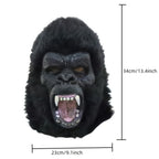 Black Gorilla Full-Head Costume Mask in Open-Eye or Eyeless Styles with Shaggy Fur and Open Mouth