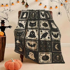 Black and White Ghost Bat Pumpkin Witch Hat Pattern Soft Funny Throw Blanket