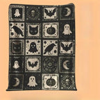 Black and White Ghost Bat Pumpkin Witch Hat Pattern Soft Funny Throw Blanket
