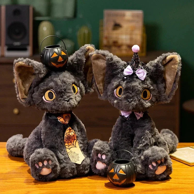 Spooky Black Cat Witch Plush Toys for Halloween Fun