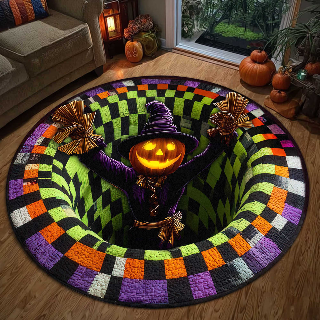 Creepy Scarecrow Halloween 3D Printed Rug, Halloween Round Mat UKND5170902